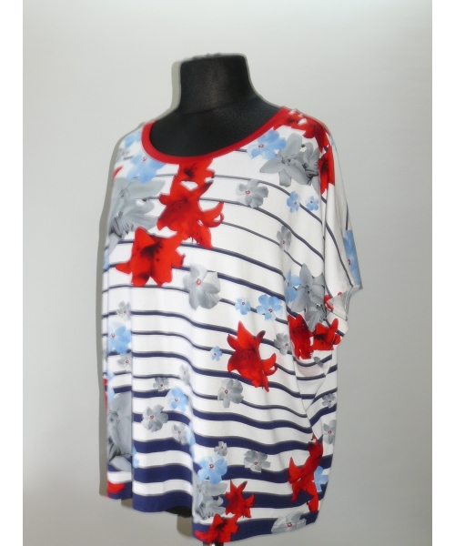 Bluzka oversize w marynarskie paski i kwiaty - biodra 138cm